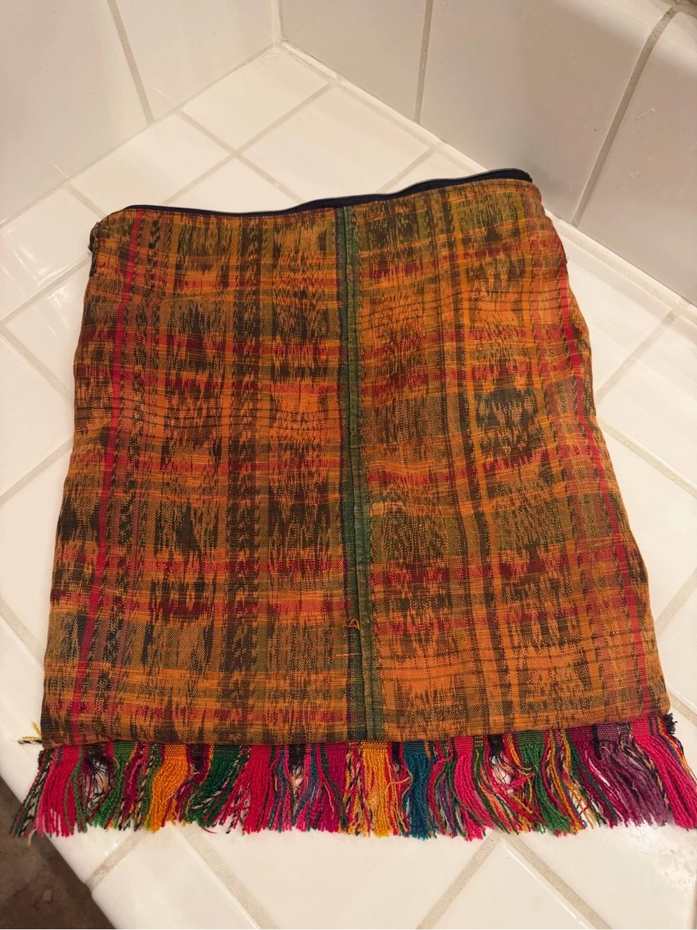 Guatemalan Embroidered Floral Fringe Tote Bag - Mustard, Red & Black